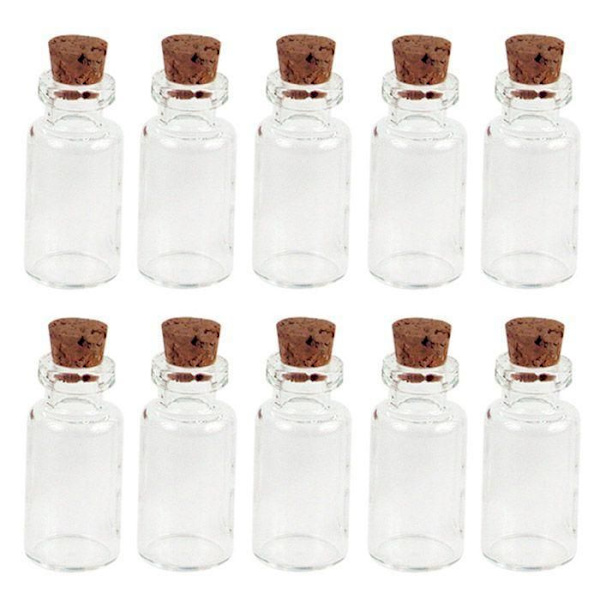 10 mini glasflaskor 2,4 cm med kork Transparent