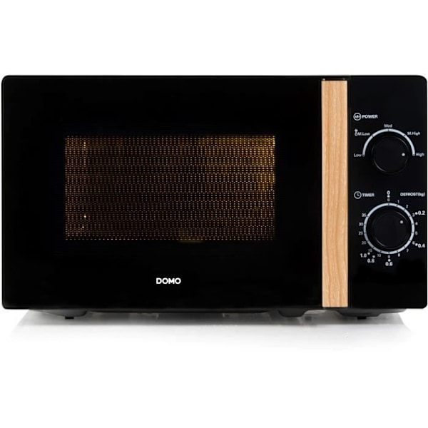 DOMO DO2820 mikrovågsugn - 20L - 700W - 35 min timer - Avfrostningsfunktion - L44 x D35,8 x H 25,8 cm - Svart träfinish Svart