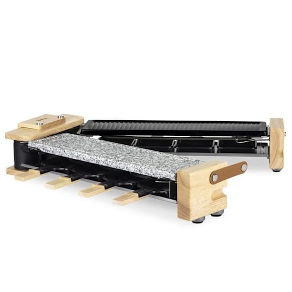 HKOENIG raclette-laite - WOD360 - Jopa 8 henkilöä - Pyörivä grillauskiven perusta - Puusuunnittelu - 1400W Trä, svart och grått