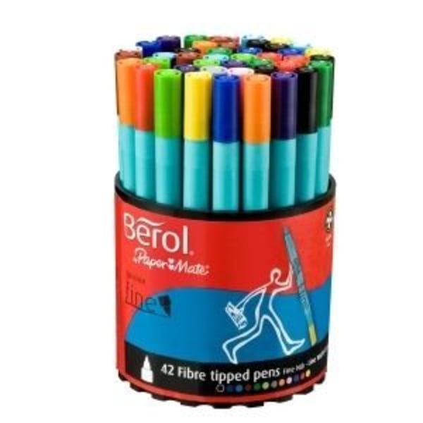 Boks med 42 fine tuscher bérol paper mate streg…
