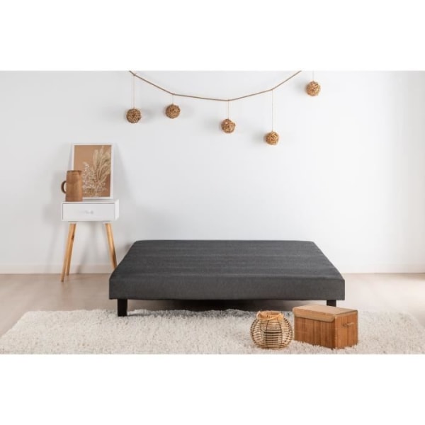 Polstret lamelbund 160 x 200 - Antracitgrå massivt træ + fødder - DEKO DREAM Rakenne
