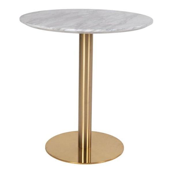 Rund spisebord 70x75 cm i hvid marmor-look og messing - DERVAL Vit