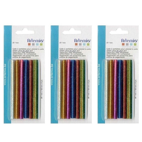 18 7 mm liimapistoolin täyttöä - glitter Röd, grå, rosa, gul, grön, blå