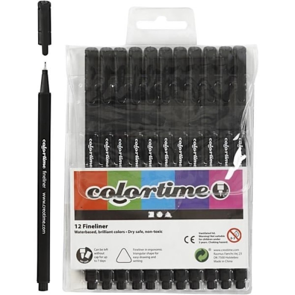 Feutres Fineliner - Colortime - 12 kpl - Viiva: 0,6-0,7 mm - Monivärinen - Ergonomiset Flerfärgad