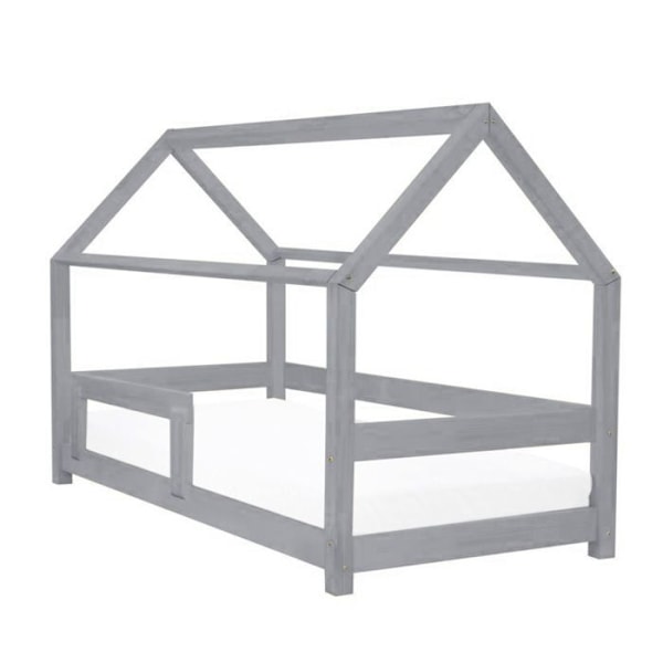Lit cabane - Benlemi - TERY - Grå - 140x200cm - Massiv træ - 1 plads grå