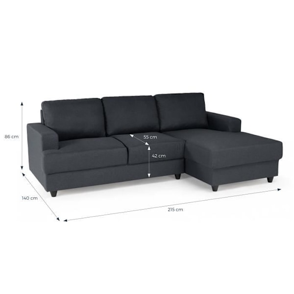 Paul 4-sits höger hörnsoffa - Antracitgrått tyg - L 215 x d 140 cm Antracit