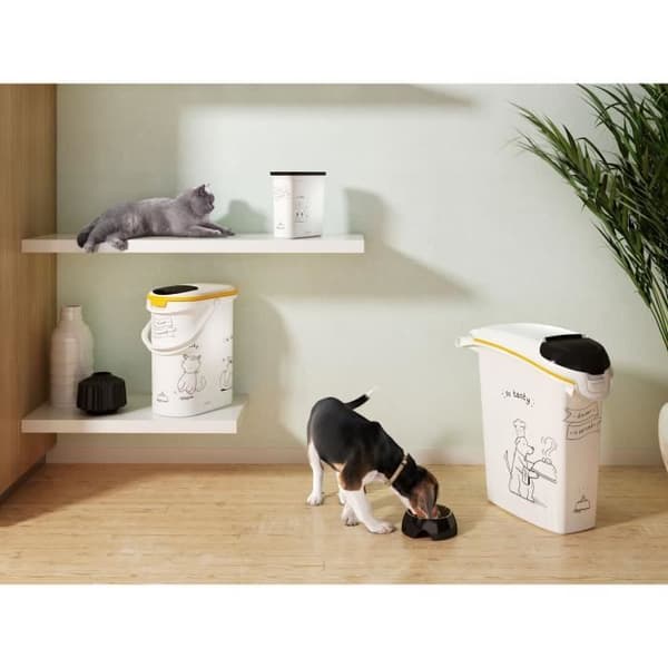 CURVER Kattefoderbeholder 4 kg - 10L - Middagen er serveret Vit och svart