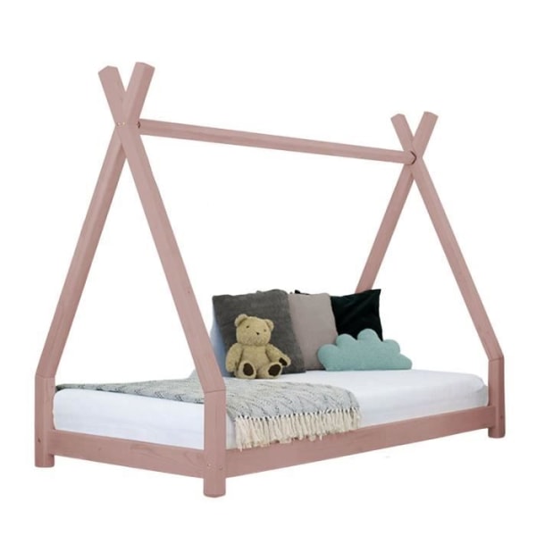 NAKANA børne tipi seng 90 x 180 pastel pink - GENERISK - Massivt træ - Lamel - Børn Rosa