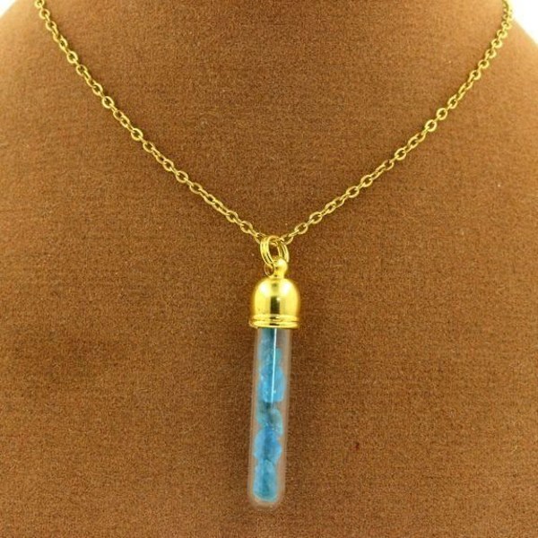Halsband - ABIJOUX - Rörmodell - Rå neonblå apatite - Rostfritt stål - 30 x 5 mm Guld