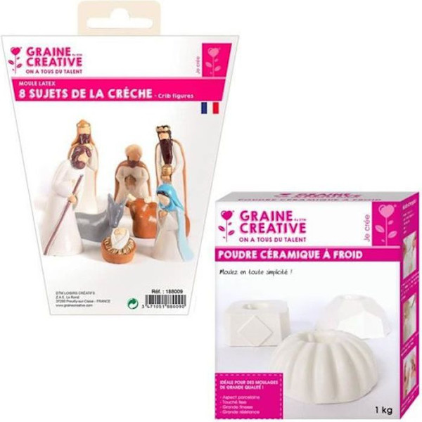 8 Santons latexforme - julekrybbe + koldpresset keramik 1 kg