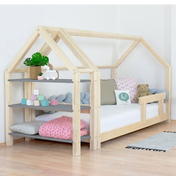 Mökkisänky hyllyllä 120 x 180 luonnollinen ja harmaa Beige