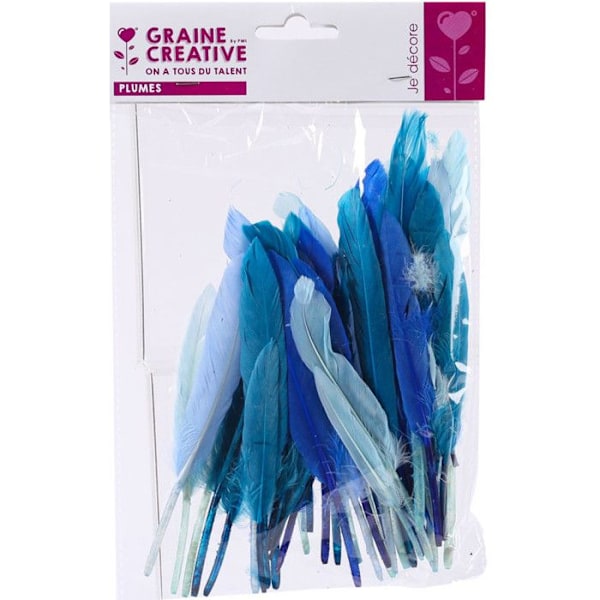 Indianske fjer - Camaïeu - Blå - 10 gram - Ca. 40 fjer - Længde 15 cm