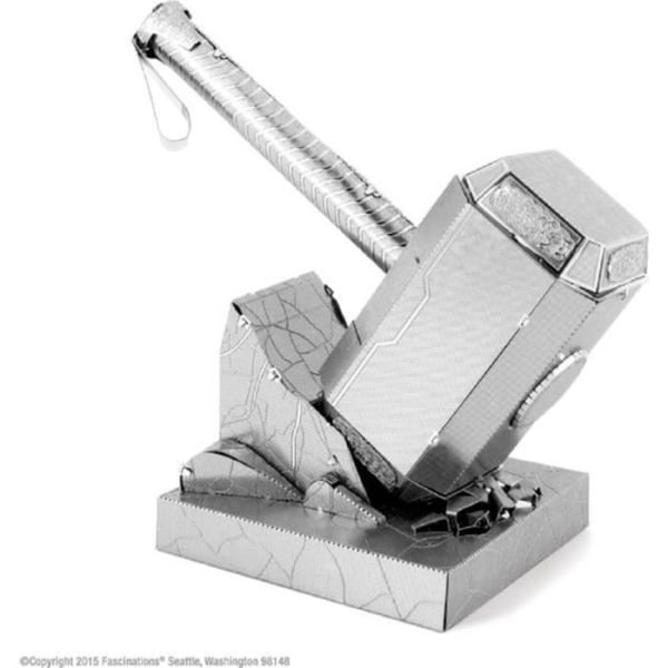 AVENGERS Thor's Hammer Mjolnir Model at bygge - 3D - Metal med 2 plader - På 12x17 cm kort Silvergrå