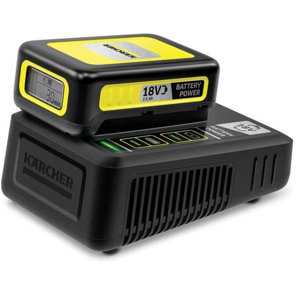 Hurtiglader til Power 18V Kärcher 2,5 Ah og 5 Ah batterier Sort