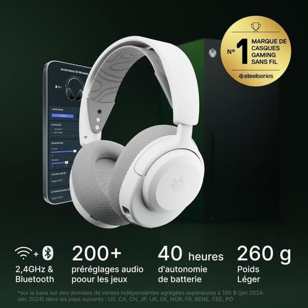 Trådlöst gaming headset - STEELSERIES - Arctis Nova 3XW - Batteritid 40h - Bluetooth - Kompatibel med Xbox Vit