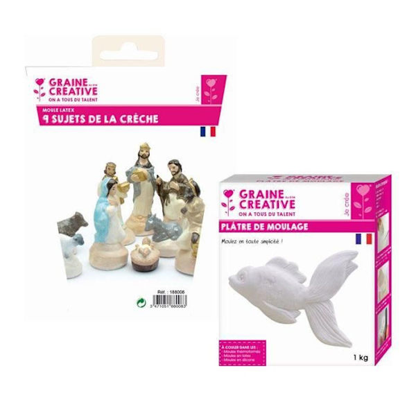 9 Santons latexforme - julekrybbe + Gips 1 kg