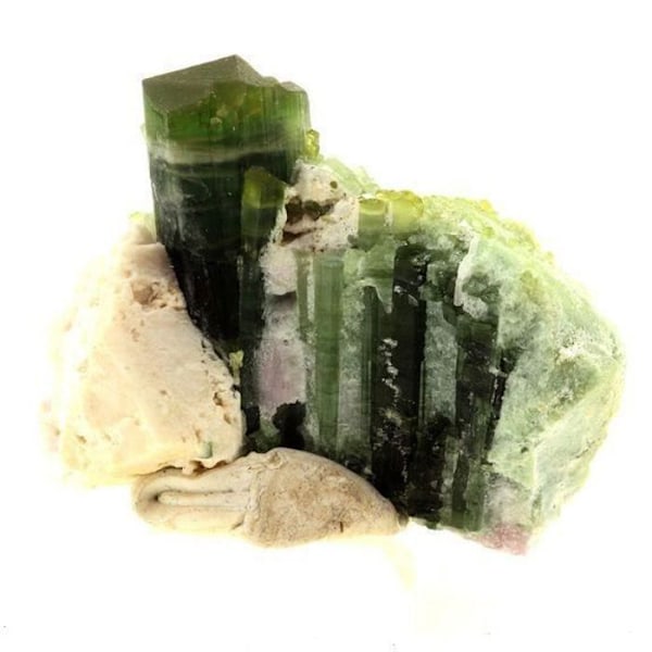 Kivet ja mineraalit. Elbaite-turmaliini + moskovalainen. 406,0 ct. Paprok, Afganistan.