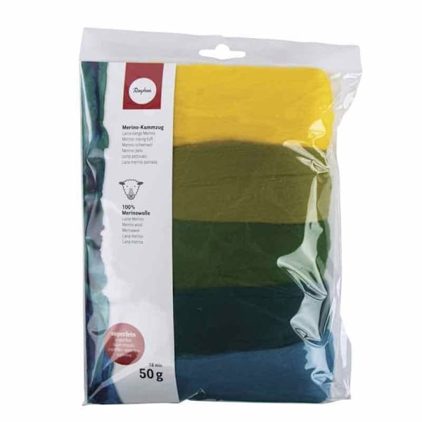 Sortiment af Merino kæmmet uld - RAYHER - Grønne toner - 50 g - Superfint Gröna toner