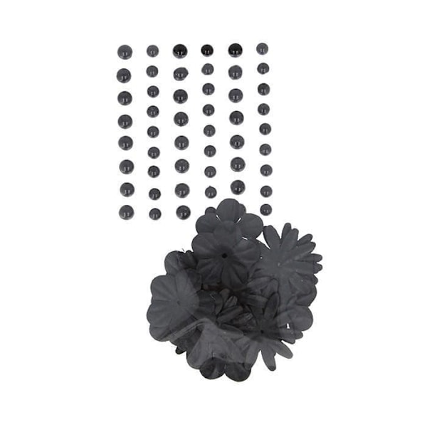 Självhäftande pärlor & Pappersblommor - Svart Svart
