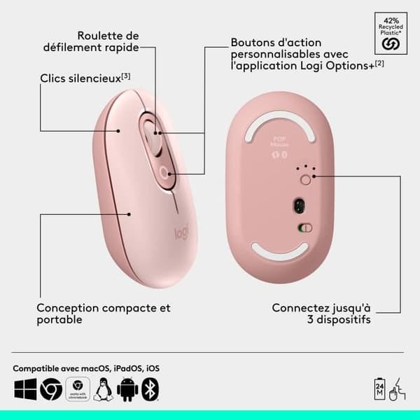 Mus - Trådløs - Logitech - Pop Mouse - Pink