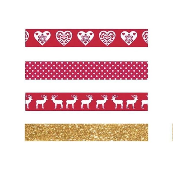 4 joulun maalarinteippiä - punainen, valkoinen, kulta ja glitter Flerfärgad