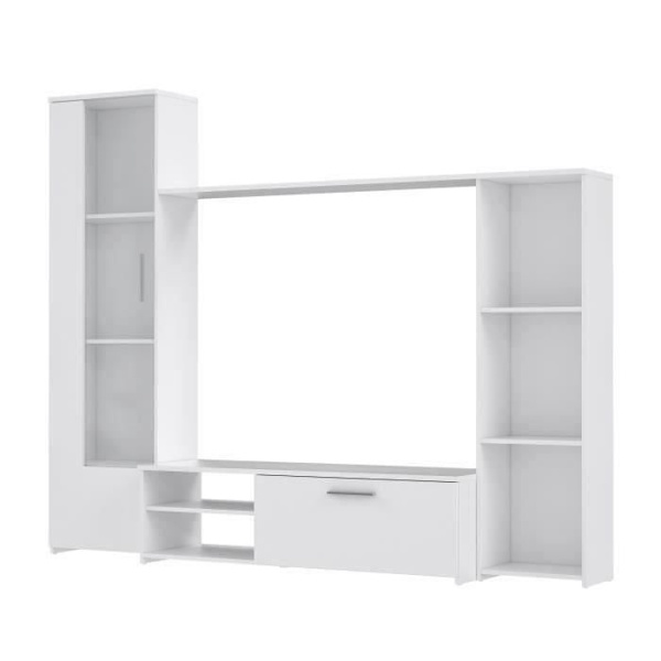 PILVI TV vægmodul - Melaminpartikler - Mat hvid indretning - glasdør + 1 klap + 5 nicher - L220 x D41 x H177,5 cm Matt vit