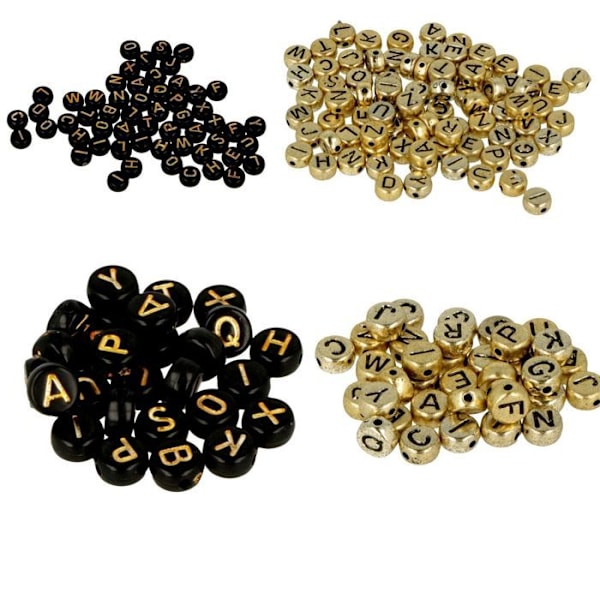 600 sorte/guld alfabetperler gyllene