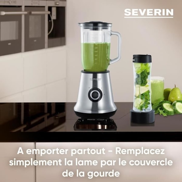 Blender 2 i 1 - SEVERIN - SM3737 - Multi-blender och smoothie-blender 2 i 1 - 500W - Glaskanna 1 L - 1 flaska 600 ml ingår