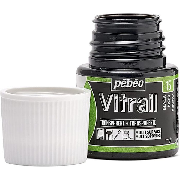 Maleri Vitrail - Pébéo - Sort - Flaske 45 ml - Dekoration på glas - Ideel til smykker Svart