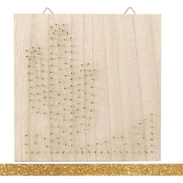 Coffret ramme i træ String Art 22 x 22 cm Kaktus + gylden glitrende masking tape 5 m Beige