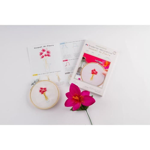 Kirjontasarja - Ranskalaiset sarjat - Kukka - 5 kukkaa - Oppaat sisältyvät - Helppo aloittelija Pastell (rosa, guldgul, himmelsblå)