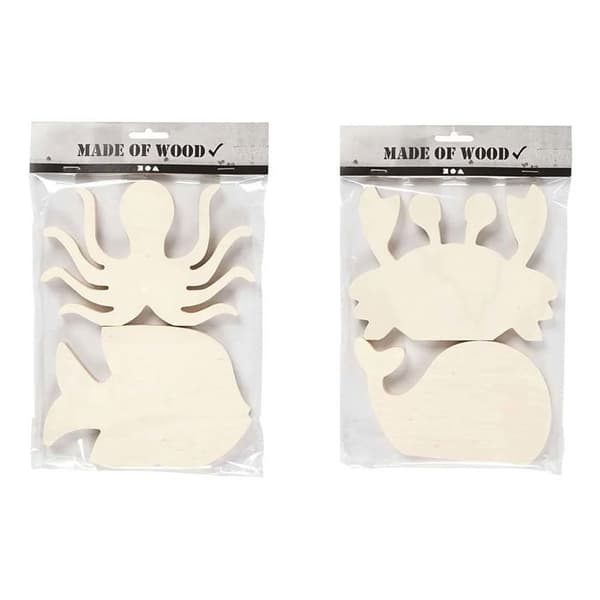 Trä marina djur att dekorera 16 cm beige
