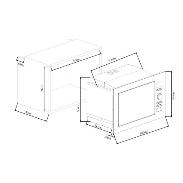 CONTINENTAL EDISON CEMO25GE2 Sølv indbygget grill mikroovn L59,5 x H38,8 x D40 cm 25L