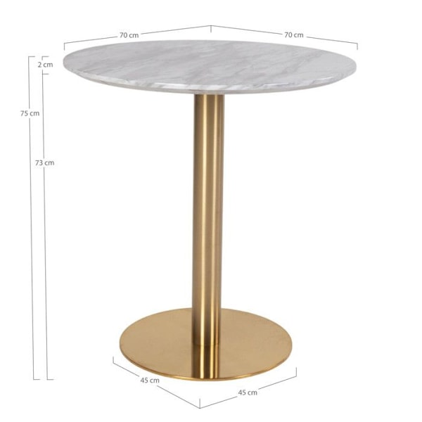 Rund spisebord 70x75 cm i hvid marmor-look og messing - DERVAL Vit
