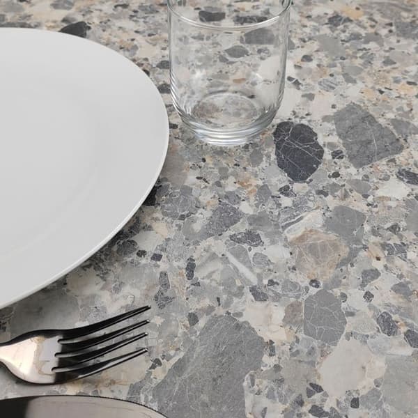 Hopfällbart bord med stendekor + 2 stolar för terrass Grå