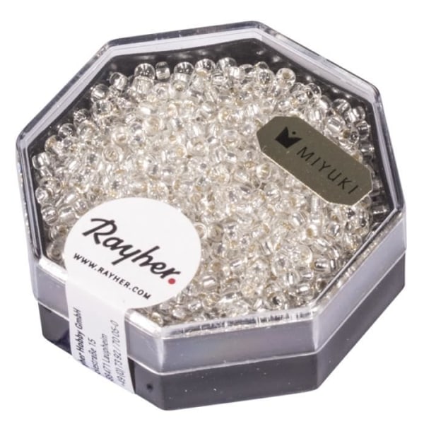 Premium-rocailles, 2,2 mm ø, kvarts, boks 12 g, med sølvbesætning