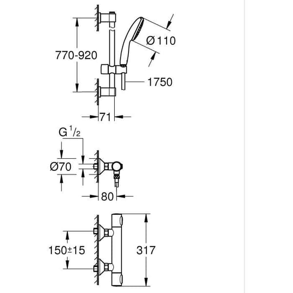Brusesæt - 1 stråle - Termostatisk blandingsbatteri - GROHE - 34805001 - Grå Grå