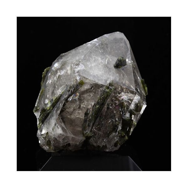 Sten og mineraler. Smoky Quartz + Epidote. 166,0 øre. Grandes Rousses-massivet, Isère, Frankrig.