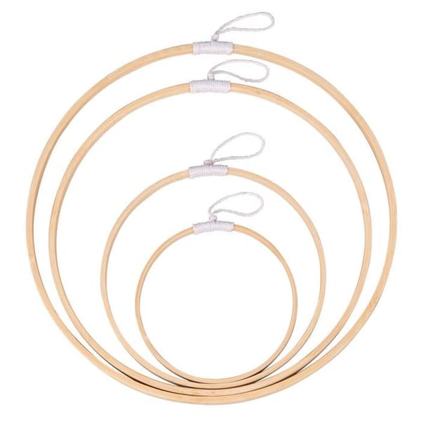 4 bambu ringar och bomullstråd att hänga Ø 12 till 30 cm brun