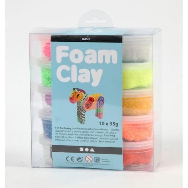 Foam Clay Beaded Modeling Clay - Pakke med 10 - 10 x 35 g - Assorterede farver Blandade färger
