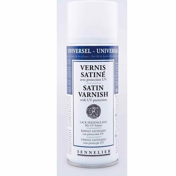 Universal satinlack - AEROSOL - 400 ml - Ej gulnande - UV-skydd - Blandat Transparent