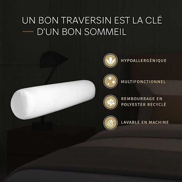 Traversins - PROMO LINGE - Polyester - 160 x 21 cm - Vit Vit