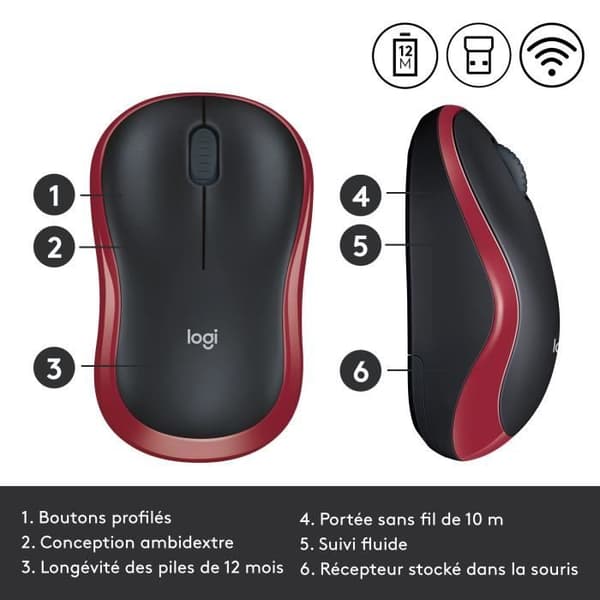Mus - Trådløs - Logitech - M185 - Rød - Ambidextrous