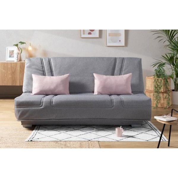 COMFORT BULTEX Clic clac bænksæde - Grå stof + lyserøde pyntepuder - L193 x D95 cm Ljusgrå + Rosa kuddar