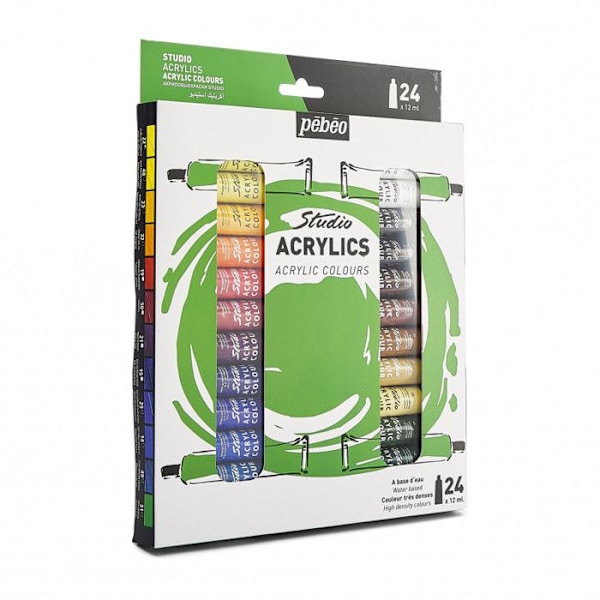 Acrylmaleri - Pébéo - Studio Acrylics - 24 rør á 20 ml - Blandede - Voksen