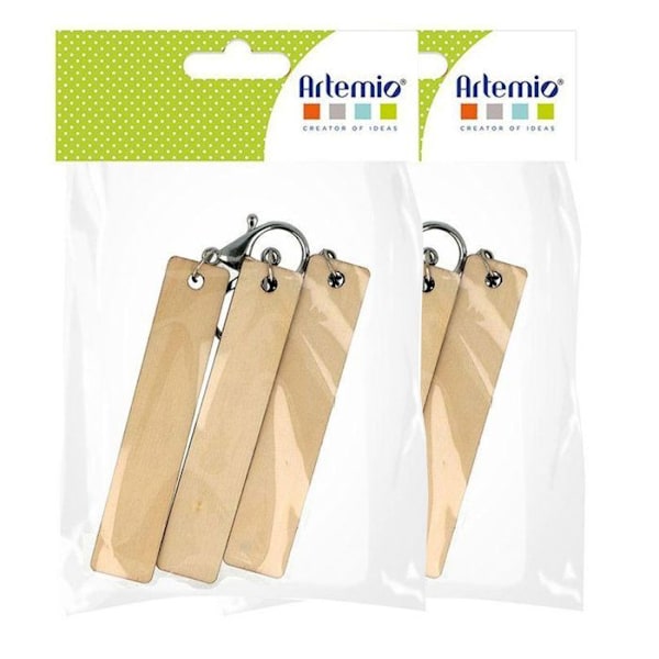 15 rektangulære nøgleringe i træ - 10 x 2 x 0,5 cm Beige