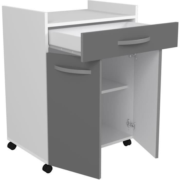 OSLO 60 cm vogn - 1 skuffe og 1 låge - L 60 x D 44 x H 81 cm - Blank grå farve - EKIPA