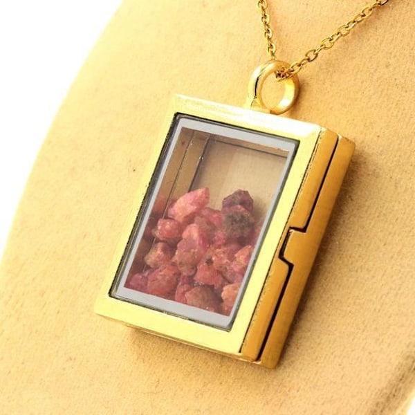 Collier - ABIJOUX - Ubehandlet spinel - Kvadratisk model - Rustfrit stål - Guld farve Guld