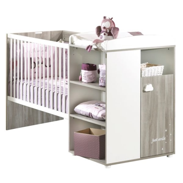 Kombineret seng - 120x60cm - Kan konverteres til 90x190cm - Babypris Smile - Flint eg