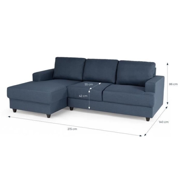 PAUL 4-personers venstre hjørnesofa - Blåt stof - Moderne - L 215 x D 140 cm - Fremstillet i Ukraine Blå